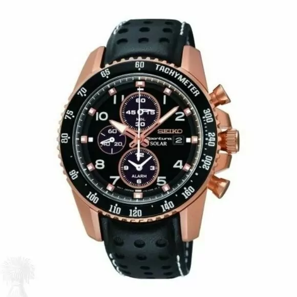 Gents Rose Gold Plated Seiko Sportura Solar Watch