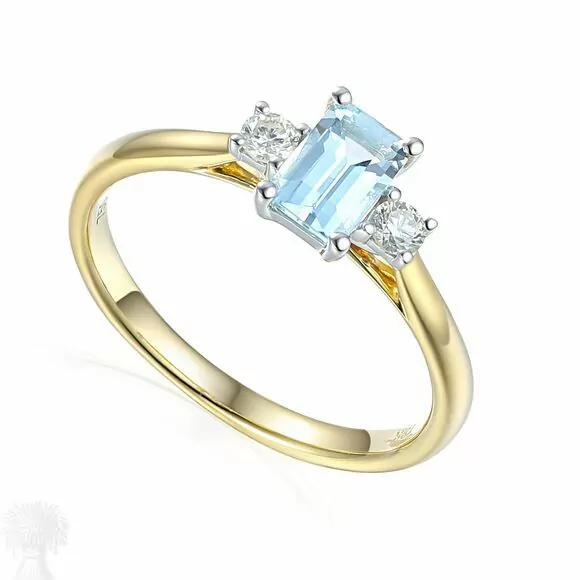 18ct Yellow & White Gold 3 Stone Aquamarine & Diamond Ring