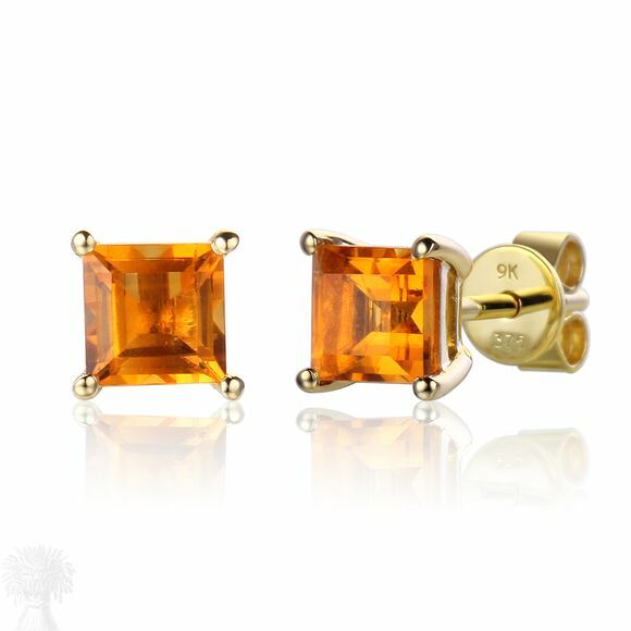 9ct Yellow Gold Square Citrine Stud Earrings