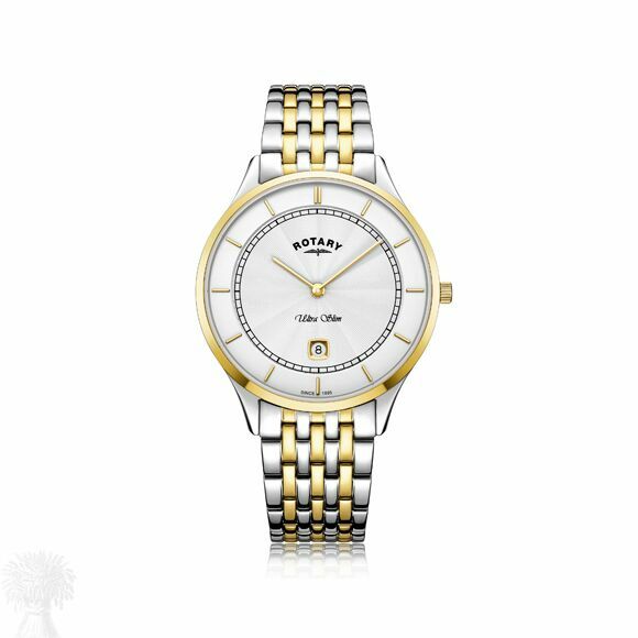 Gents Bi-Colour Rotary Ultra Slim Quartz Date Bracelet Watch