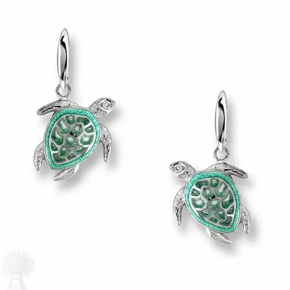 Silver & Enamel Diamond Set Turtle Drop Earrings