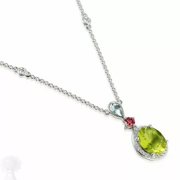 18ct White Gold Mixed Stone Fancy Drop Necklet